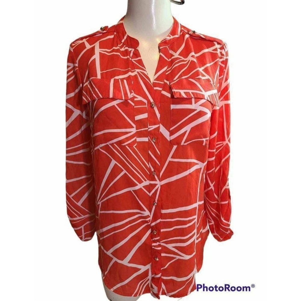Sharagano button up blouse Lightweight V Neck Ladies Blouse Top
